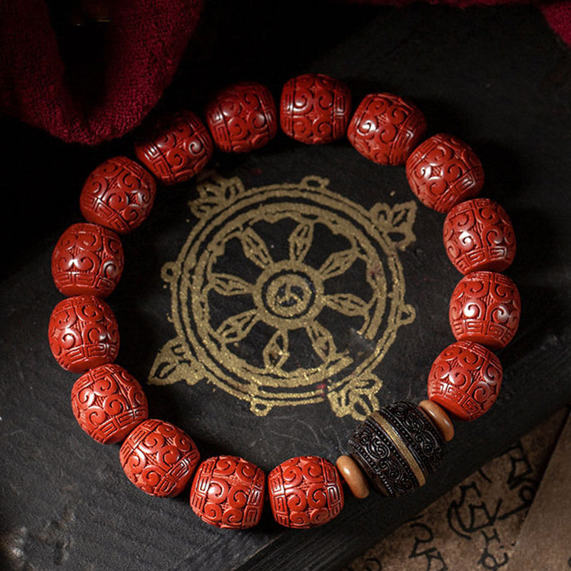 Fortune Jewel Natural Cinnabar Ebony Calm Blessing Bracelet