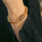 Fortune Jewel Natural Citrine Crystal Brass Bead Protection Bracelet