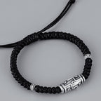 Fortune Jewel 999 Sterling Silver Nine-Eye Dzi Bead Pattern Blessing Rope Bracelet
