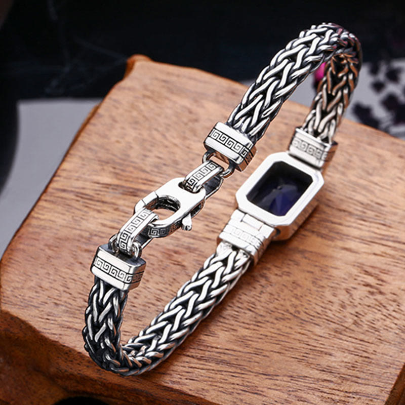 Fortune Jewel Retro Blue Acrylic Dragon Keel Braided Design Healing Wealth Buckle Bracelet