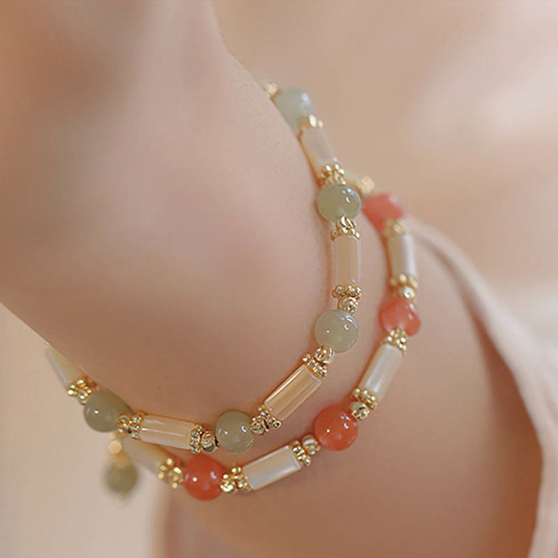 Fortune Jewel Tridacna Stone Red Agate Hetian Jade Blessing Bracelet
