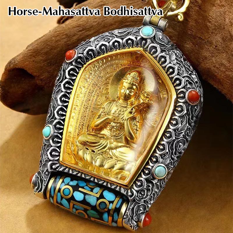 Fortune Jewel Tibet Chinese Zodiac Natal Buddha Thangka Prosperity Rotatable Dzi Bead Necklace Pendant Fortune Jewel