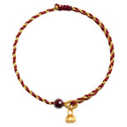 Fortune Jewel Handcrafted Red Gold Rope Lotus Peace And Joy Charm Braid Bracelet
