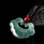 Fortune Jewel Natural Green Jade Chinese Lock Charm Luck Necklace Pendant