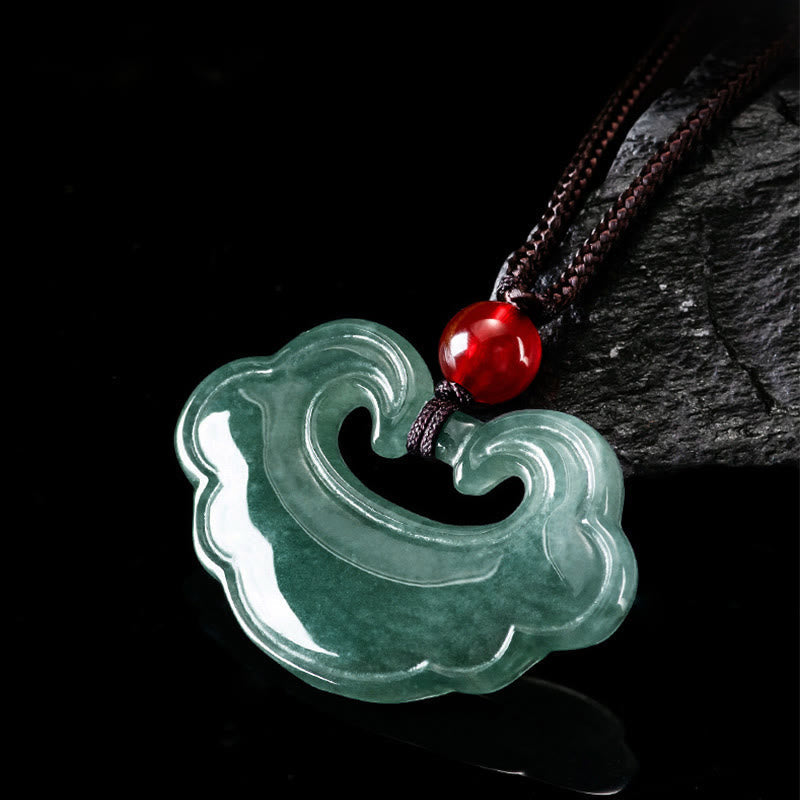 Fortune Jewel Natural Green Jade Chinese Lock Charm Luck Necklace Pendant