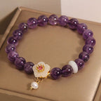 Fortune Jewel Natural Amethyst White Agate Pearl Charm Balance Bracelet