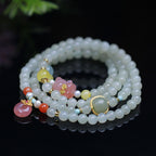 Fortune Jewel Natural Hetian Jade Pink Crystal Peace Buckle Happiness Abundance Bracelet