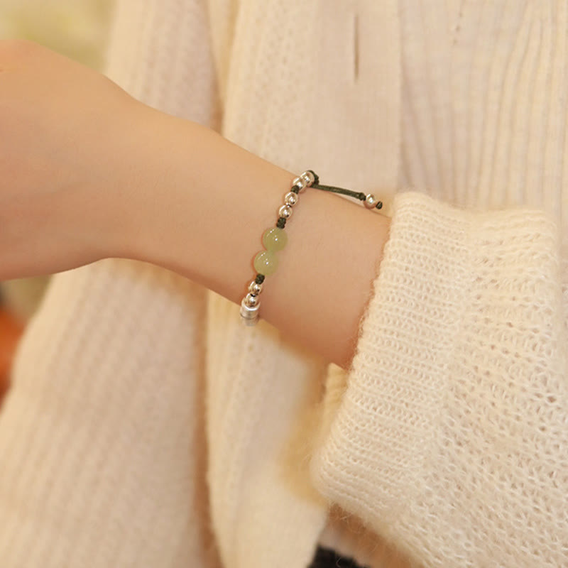 Fortune Jewel 925 Sterling Silver Natural Jade Fu Character Bamboo Abundance Bracelet