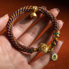 Fortune Jewel 925 Sterling Silver Chinese Zodiac Natal Buddha Om Mani Padme Hum Luck Bell Braided String Bracelet
