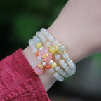 Fortune Jewel Natural Hetian Jade Pink Crystal Peace Buckle Happiness Abundance Bracelet