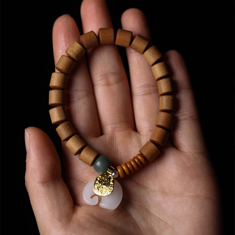 Fortune Jewel Sandalwood Jade Elephant Protection Bracelet