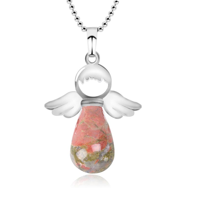 Fortune Jewel Little Angel Wings Natural Crystal Luck Necklace Pendant