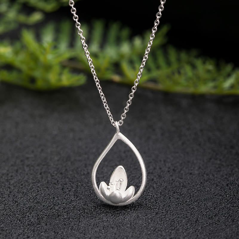 Fortune Jewel 925 Sterling Silver Lotus Flower Floral Enlightenment Necklace Pendant Fortune Jewel