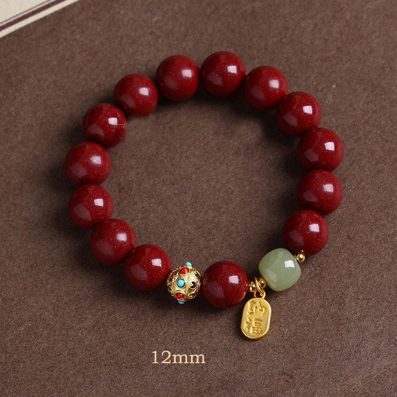 Fortune Jewel Cinnabar Green Aventurine Fortune Protection Charm Bracelet