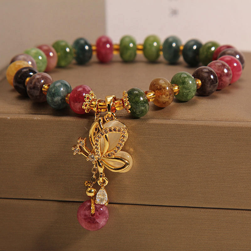Fortune Jewel Colorful Tourmaline Butterfly Charm Wisdom Bracelet