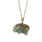 Fortune Jewel 925 Sterling Silver Jade Elephant Blessing Fortune Necklace Chain Pendant