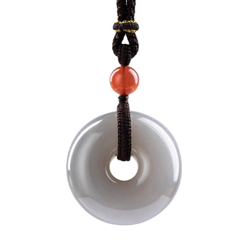 Fortune Jewel Natural Round Jade Gray Jade Peace Buckle Luck Necklace Pendant