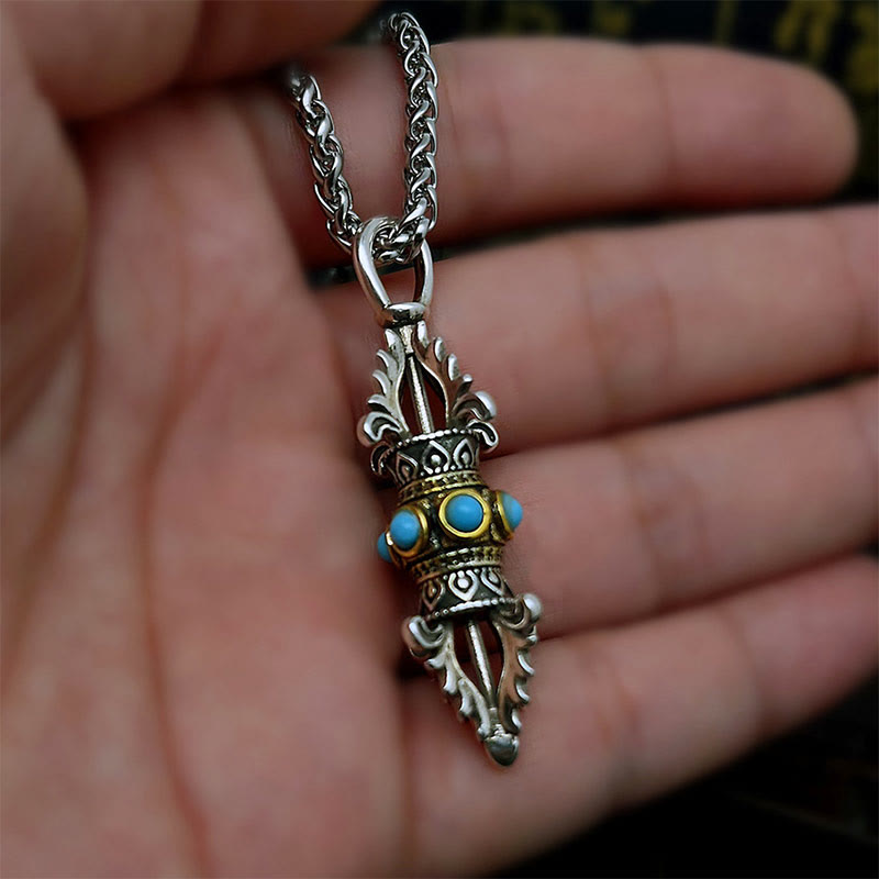 Fortune Jewel Tibet Vajra Dorje Pattern Copper Luck Wealth Metal Necklace Pendant