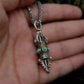 Fortune Jewel Tibet Vajra Dorje Pattern Copper Luck Wealth Metal Necklace Pendant