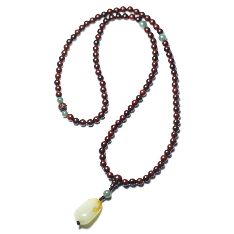 Fortune Jewel Tibetan Small Leaf Red Sandalwood Jade Mala Meditation Bracelet