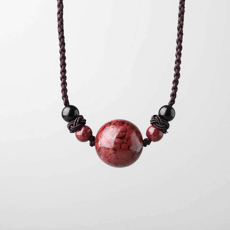 Fortune Jewel Natural Cinnabar Stones Bead Blessing Necklace Pendant