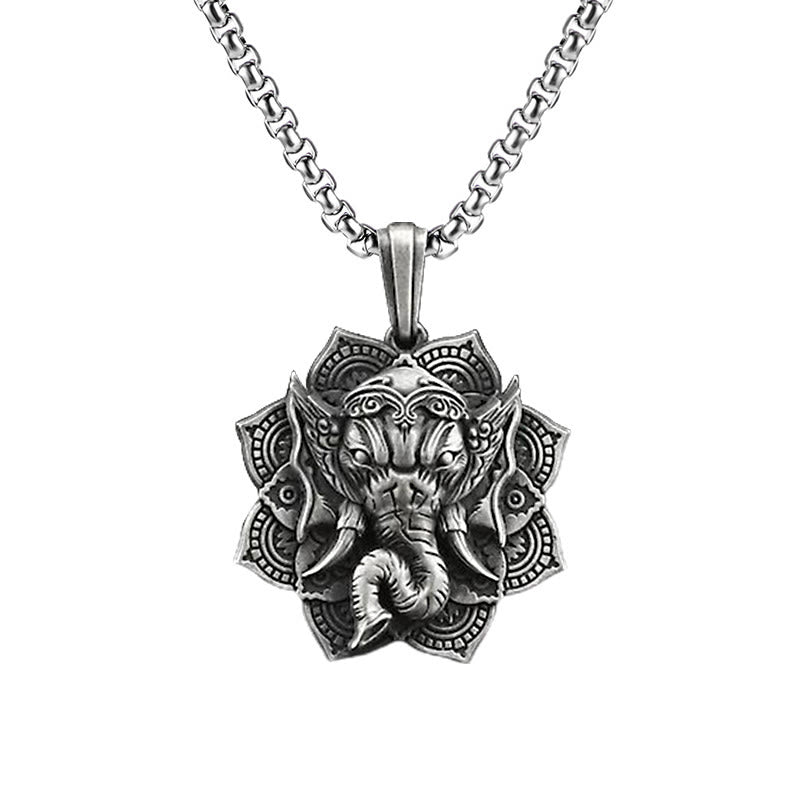 Fortune Jewel Pure Tin Ganesh Ganpati Elephant Protection Amulet Necklace Pendant