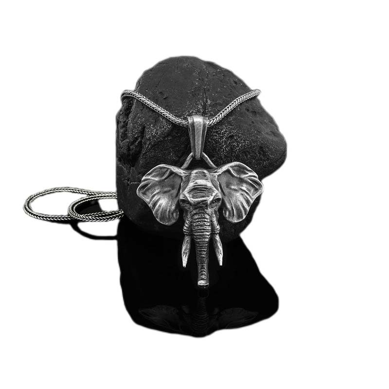 Fortune Jewel Elephant Pewter Titanium Steel Strength Necklace Pendant