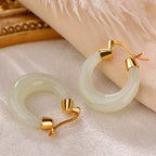 Fortune Jewel Round Jade Cyan Jade Prosperity Luck Drop Earrings