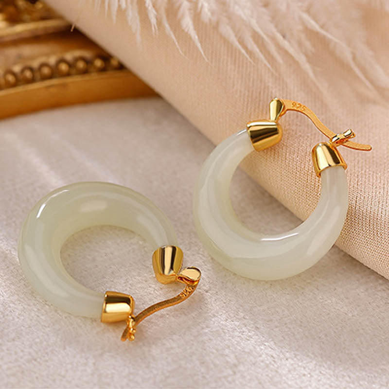 Fortune Jewel Round Jade Cyan Jade Prosperity Luck Drop Earrings