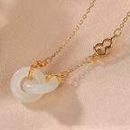 Fortune Jewel 925 Sterling Silver Round Jade Luck Prosperity Necklace Chain Pendant