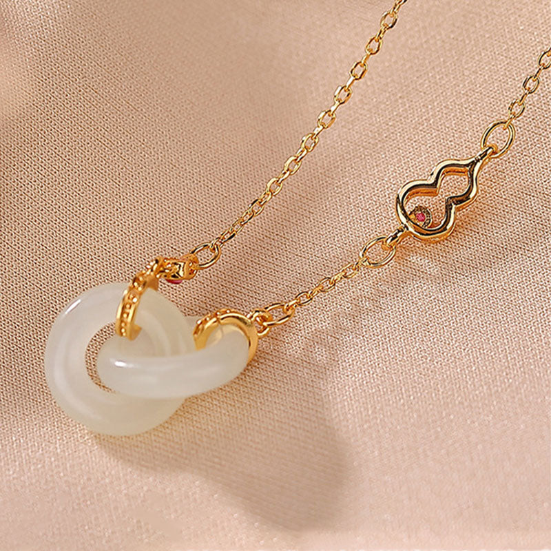 Fortune Jewel 925 Sterling Silver Round Jade Luck Prosperity Necklace Chain Pendant