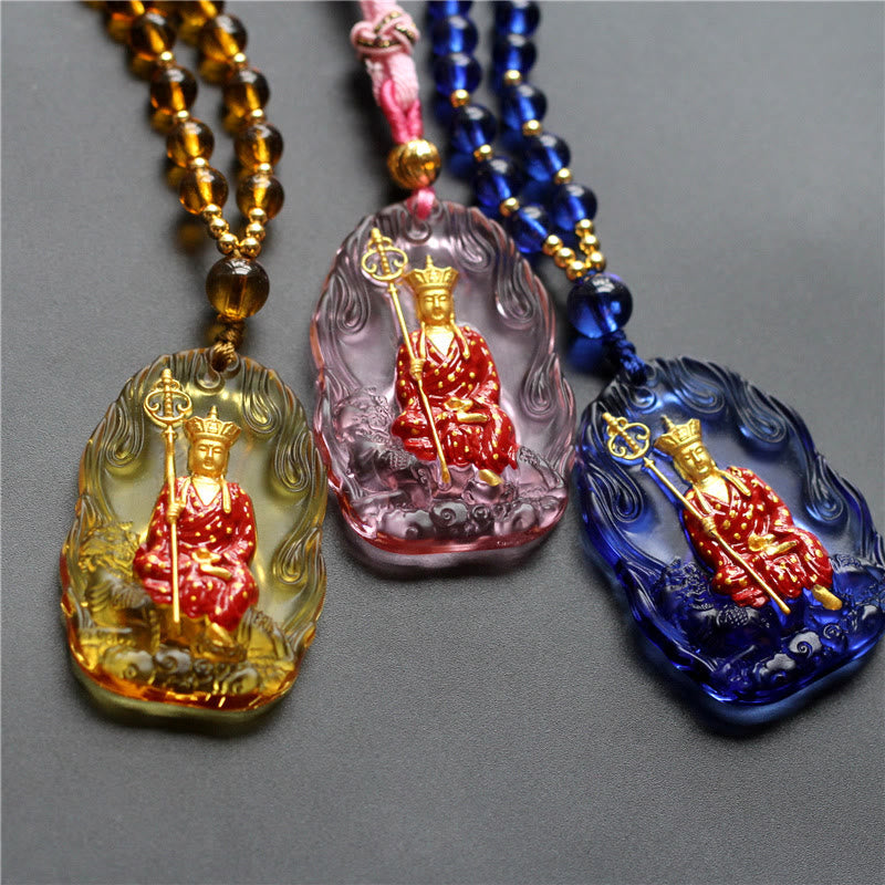 Fortune Jewel Ksitigarbha Buddha Liuli Crystal Compassion Amulet Necklace Pendant Fortune Jewel