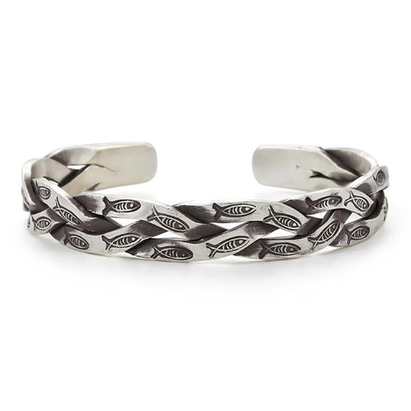 Fortune Jewel Koi Fish Twisted Design Luck Wealth Cuff Bracelet Bangle
