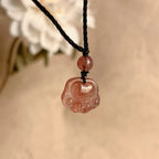 Fortune Jewel Strawberry Quartz Lovely Cat Paw Claw Healing Necklace Pendant
