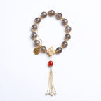 Fortune Jewel Natural Gray Agate Fu Character Pearl Tassel Balance Bracelet