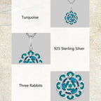Fortune Jewel 925 Sterling Silver Round Turquoise Three Rabbits Balance Necklace Pendant