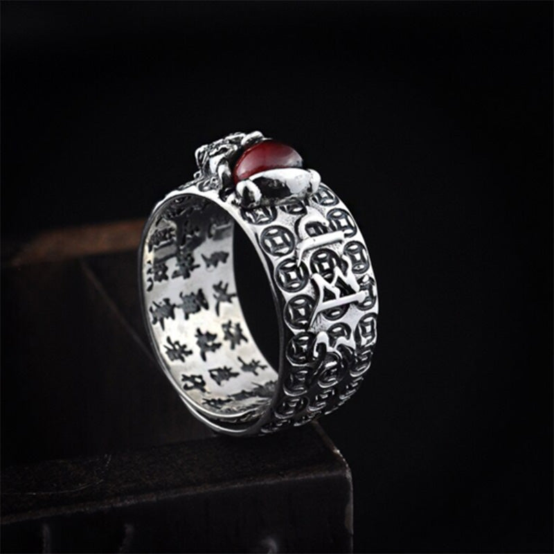 Fortune Jewel FengShui PiXiu Red Garnet Wealth Ring