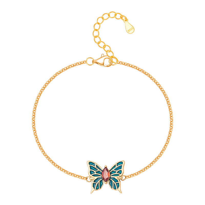 Fortune Jewel 925 Sterling Silver Butterfly Zircon Love Chain Bracelet