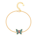 Fortune Jewel 925 Sterling Silver Butterfly Zircon Love Chain Bracelet
