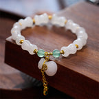 Fortune Jewel Natural White Golden Silk Jade Bamboo Pattern Wealth Lucky Bag Fu Character Bracelet