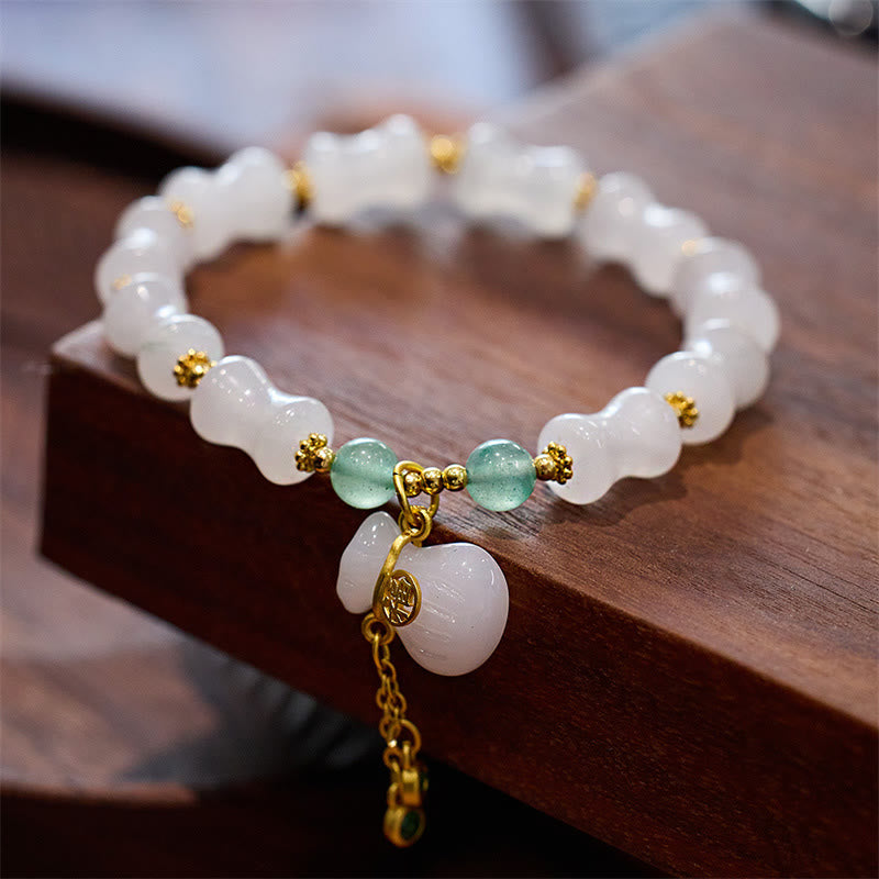 Fortune Jewel Natural White Golden Silk Jade Bamboo Pattern Wealth Lucky Bag Fu Character Bracelet