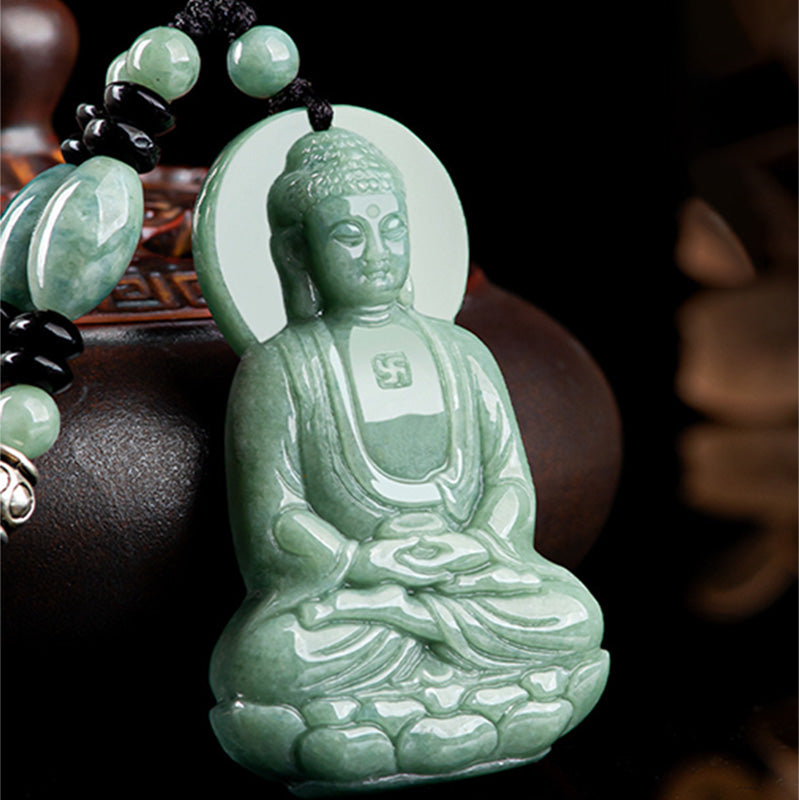 Fortune Jewel Amitabha Buddha Jade Amulet Compassion String Necklace Fortune Jewel