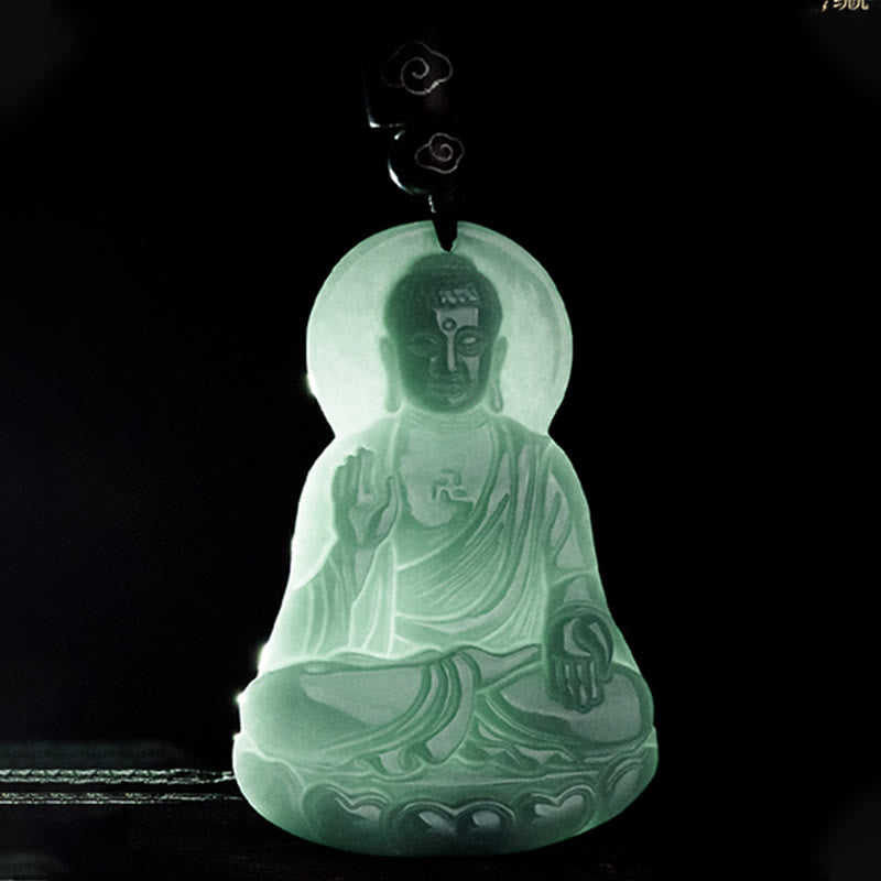 Fortune Jewel Amitabha Buddha Natural Jade Lotus Amulet Compassion String Necklace Pendant Fortune Jewel