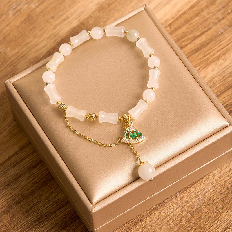 Fortune Jewel Tianshan White Jade Bamboo Pattern Luck Blessing Bracelet