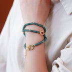 Fortune Jewel 925 Sterling Silver Gold Plated Cyan Jade Flower Peace Buckle Success Triple Wrap Bracelet