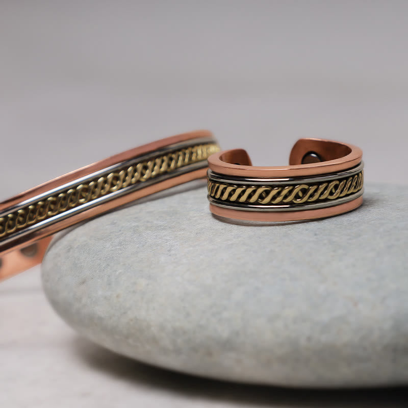 Fortune Jewel Magnetic Copper Balance Adjustable Cuff Bracelet Bangle Ring