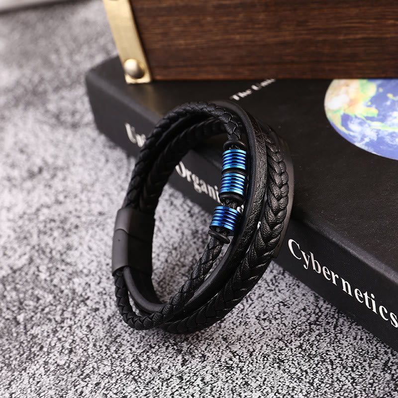 Fortune Jewel Leather Multi-Layer Titanium Steel Balance Braided Magnetic Buckle Bracelet