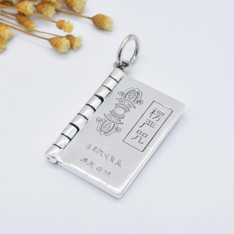 Fortune Jewel 990 Sterling Silver Heart Sutra Great Compassion Shurangama Mantra Lotus Vajra Peace Necklace Pendant Fortune Jewel