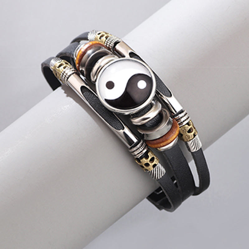 Fortune Jewel Yin Yang Leather Balance Bracelet