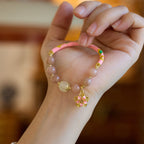 Fortune Jewel Natural Sun Stone Golden Silk Jade Flower Charm Wealth Bracelet Bangle